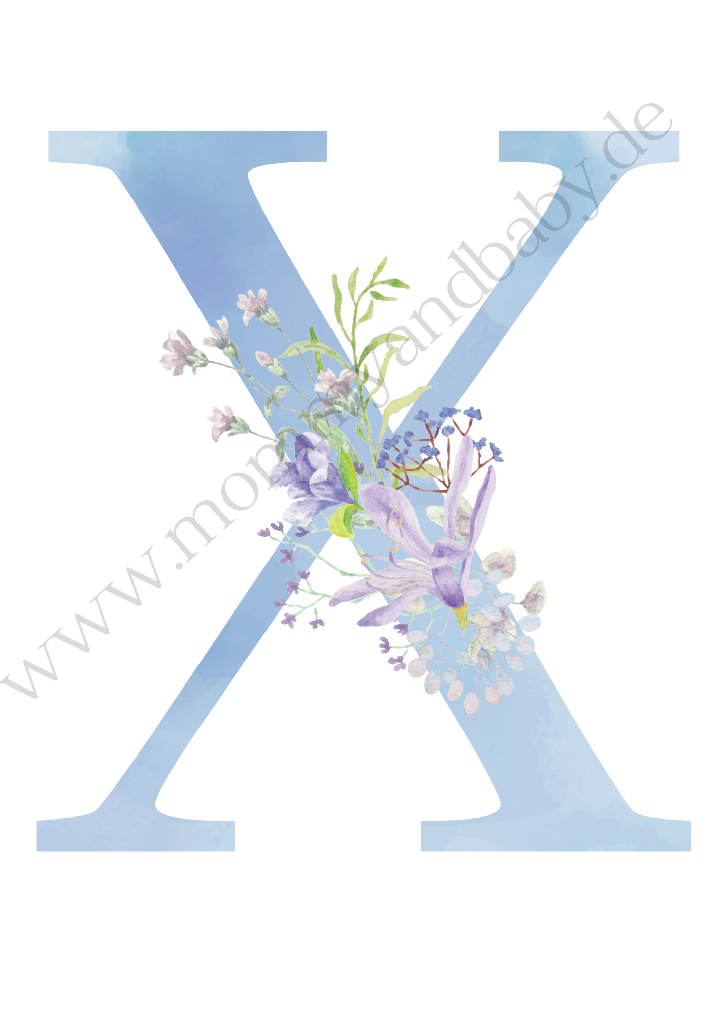 Motivfolie "Buchstaben", blau mit Blumen A-Z
