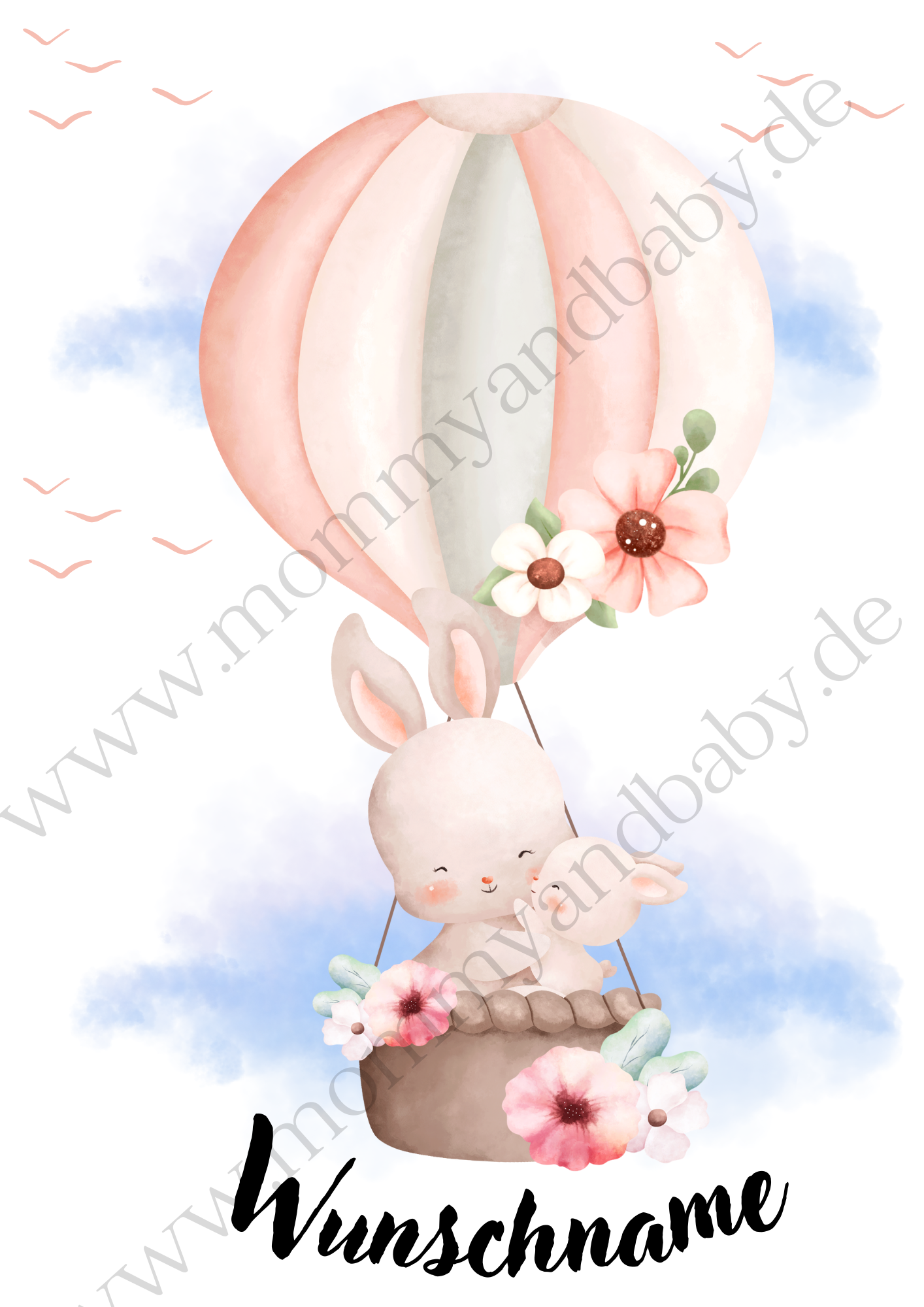 Motivfolie Heißluftballon Hasen Mama Und Baby