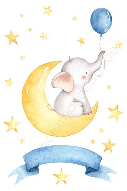 Motivfolie "Baby Elefant im Mond & Sterne" - Mommy & Baby
