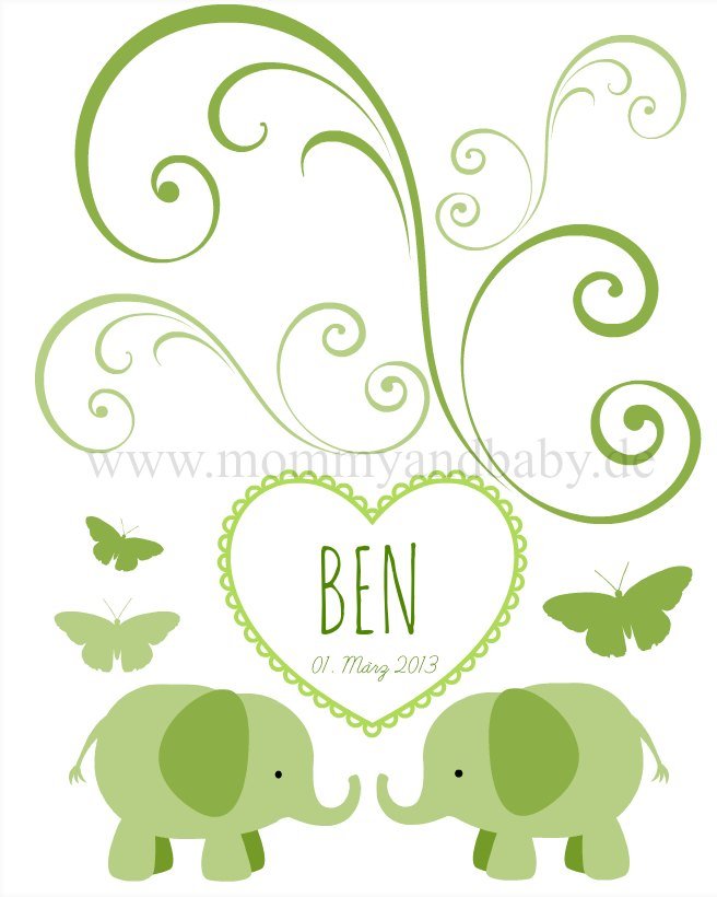 Motivfolie "Babyelefant & Ornamente" - 6 Farben - Mommy & Baby