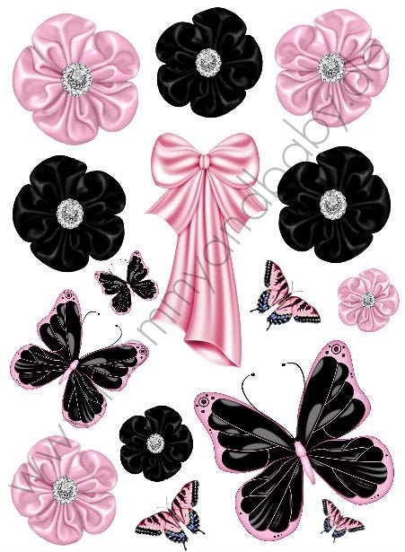 Motivfolie Rüschenblumen rosa schwarz 
