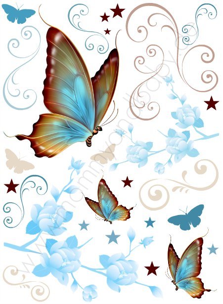 Motivfolie " Schmetterlinge, braun & blau mit Ornamenten" - Mommy & Baby