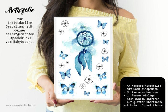 Motivfolie "Traumfänger & Schmetterlinge" blau, A4 zum Aufkleben - Neues Design 2020 - Mommy & Baby
