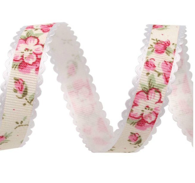 Ripsband, floral - creme/pink, 1m - Mommy & Baby